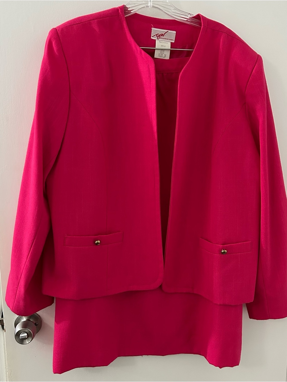 Vintage GW by Graff Women's Collarless Blazer in Hot Pink-made in USA